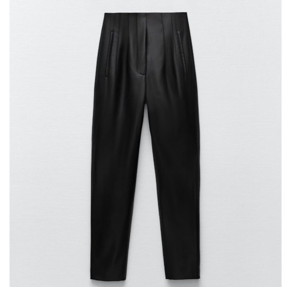ZARA BLACK HIGH-RISE FAUX LEATHER ANKLE TROUSERS - Picture 16 of 16